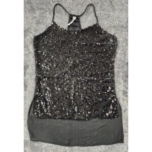 RETRO Wurl Black Sequin Racer Back Two Height Tank, Womens Small